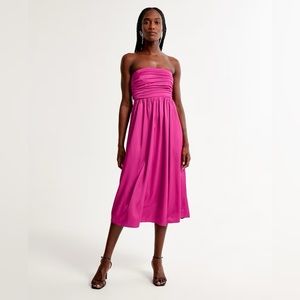 Abercrombie & Fitch Emerson Ruched Strapless Midi Dress
